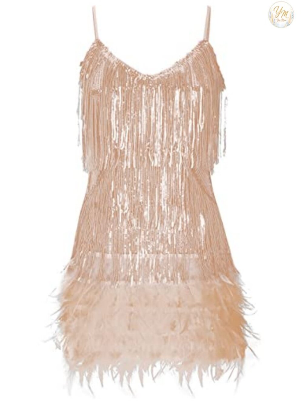 1920s Sequin Cocktail Dress Flapper Fringe Mini Feather Gatsby Party Dress
